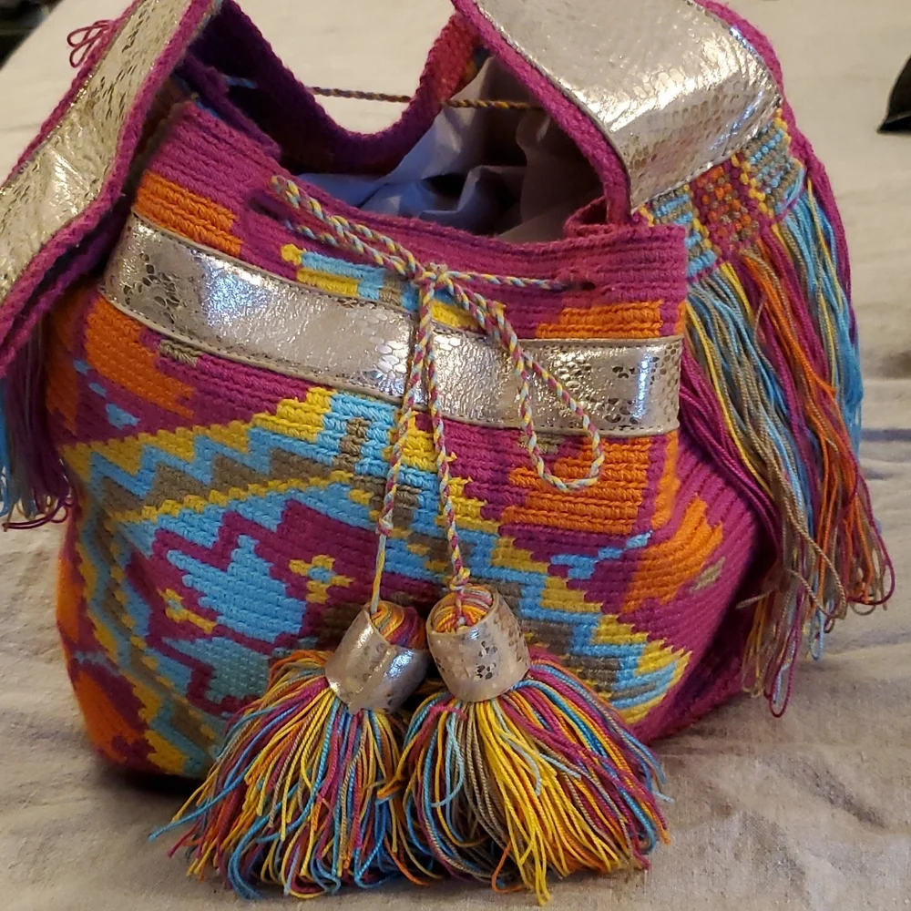 Handmade Colorful Festival Crossbody Bucket Bag – Boho Chic Travel Purse